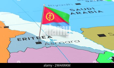 Eritrea, Asmara - national flag pinned on political map - 3D illustration Stock Photo