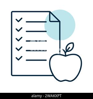Diet list with apple vector icon. Graph symbol for fitness and weight loss web site and apps design, logo, app, UI Stock Vector