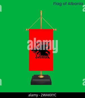 High detailed flag of Albania. National Albania flag. Europe. 3D illustration. Stock Photo