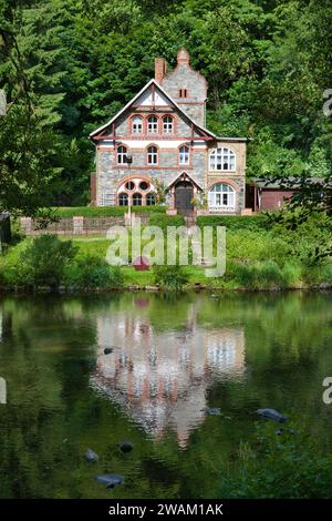 Houses on River Bode, village of Treseburg, Bodetal valley, Harz district, Saxony-Anhalt, Germany, Europe Stock Photo