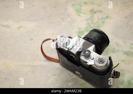 Zenith brand photography camera with lens and leather cover Stock Photo