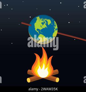 Global warming concept. Planet earth bonfire climate change. Vector illustration Stock Vector