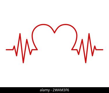 Red heartbeat with heart shape isolated on white background. Pulse heart icon. Vector illustration. Stock Vector