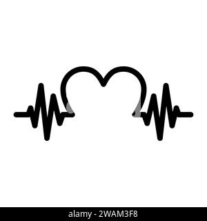 Black heartbeat icon isolated on white background. Pulse with heart shape. Vector illustration. Stock Vector