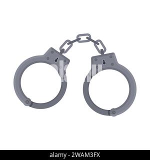 Metal handcuffs for detaining criminals isolated on white background. Outfit of a policeman. Element of police and prison icon of arrest of offender. Stock Vector