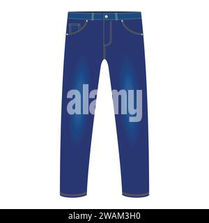 Men's dark blue denim jeans pants isolated on white background. Trendy fashion denim casual clothes, jeans outfit garments models. Vector illustration Stock Vector
