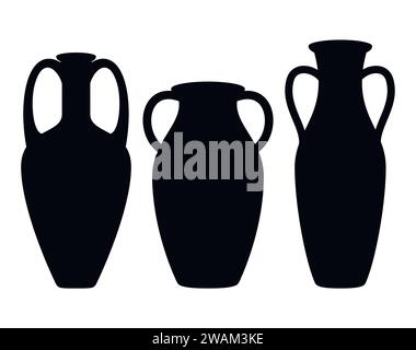 Antique amphora icons with two handles. Broken ancient clay vases jars, Old traditional vintage pot. Ceramic jug archaeological artefacts. Greek or Ro Stock Vector