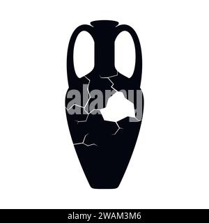 Broken ancient amphora icon with two handles. Antique clay vase jar, Old traditional vintage pot. Ceramic jug archaeological artefact. Greek or Roman Stock Vector