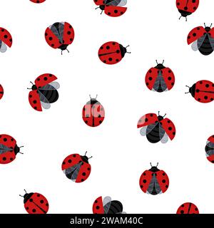 Ladybugs seamless pattern background beetle insect. Vector illustration. Stock Vector