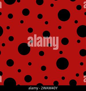 Ladybug seamless pattern with red background and black spots. Vector illustrtaion. Stock Vector