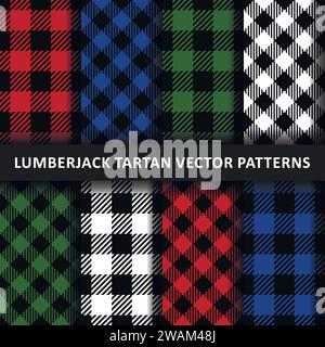 Lumberjack plaid seamless pattern flannel set, Alternating colorful squares checkered, Trendy Hipster Style Backgrounds. Scottish cage. Vector illusta Stock Vector