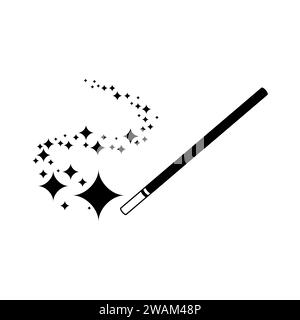 Magic Wand icon stick with stars on white background. Sorcerer equipment, wizard accessory. Enchantment, spell, sorcery attribute. Vector illustration Stock Vector