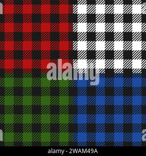 Lumberjack plaid seamless pattern flannel set, Alternating colorful squares checkered background. Scottish cage. Vector illustartion Stock Vector