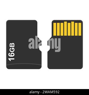 Micro SD Card from both sides isolated on white background. Vector illustration Stock Vector