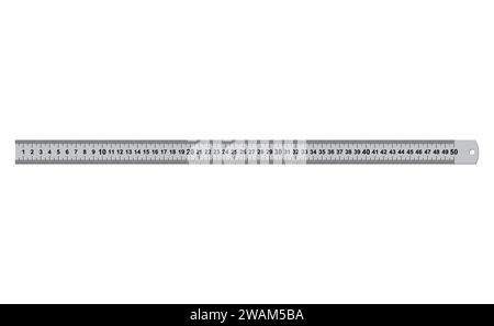 Metal rulers measuring tool 50 centimeters isolated on white background. Measure cm meter instrument, school metallic inch ruler metric tools geometri Stock Vector