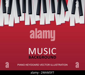 Musical red background with piano keys and text. Graphic design template can be used for background, backdrop, banner, brochure, leaflet, publication. Stock Vector