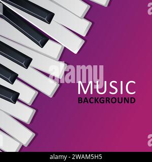 Musical purple background with piano keys and text. Graphic design template can be used for background, backdrop, banner, brochure, leaflet, publicati Stock Vector