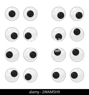 Cute plastic moving eyes for toys, dolls isolated on white background. Eyeballs cartoon set. Vector illustration. Stock Vector