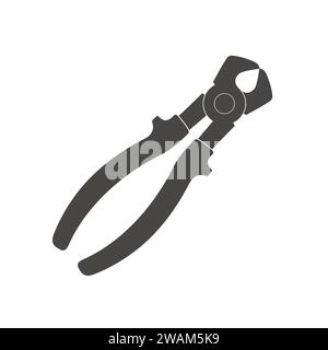Cutting pliers icon isolated on white background. Builder, construction and repair hand tools with plastic handles. Cutting pliers pliers vector illus Stock Vector
