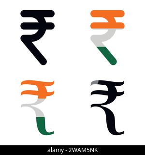 Indian Rupee currency symbol set, INR money icon isolated on white background. Vector Stock Vector