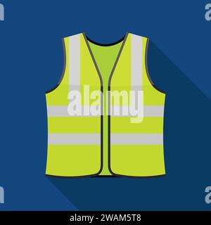 Safety vests icon on blue background with long shadow. Safety clothing with reflective stripes. Icon of safe uniform for workers. Vector Stock Vector