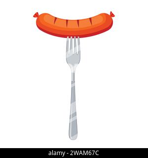 Grilled sausage on a fork icon isolated on white background. Meat food vector illustration Stock Vector