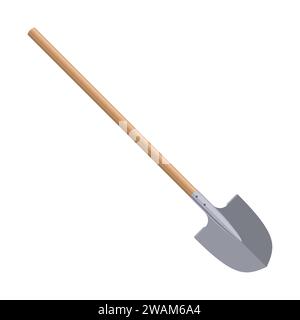 Shovel isolated on white background. Work tool for outdoor activities, digging, gardening. Construction equipment. Vector illustration. Stock Vector