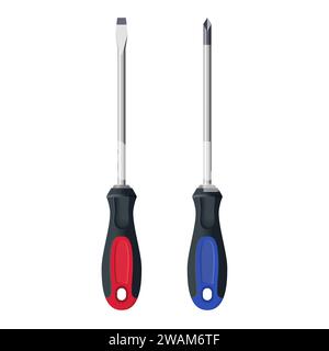 Realistic screwdriver isolated on white background. Hand tools for repair and construction. Crosshead phillips screwdriver, Vector illustration Stock Vector