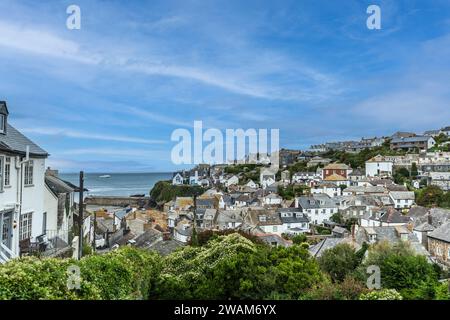 View over the pretty fishing village of Port Isaac on the North Cornwall coast, England UK, on a sunny summer day Stock Photo