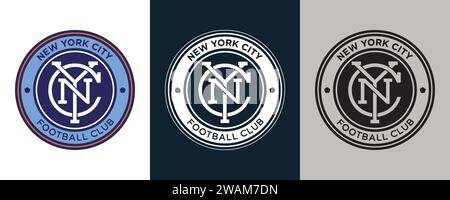 New York City FC Color Black and White 3 Style Logo USA professional football club Vector Illustration Abstract Editable image Stock Vector