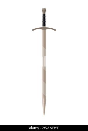 Knight sword with isolated on white background. Steel arms, medieval weapon. Vector illustration. Stock Vector