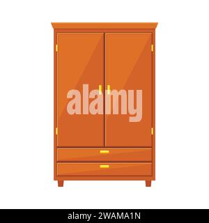 Closed wardrobe isolated on white background. Natural wooden Furniture. Wardrobe icon in flat style. Room interior element cabinet to create apartment Stock Vector