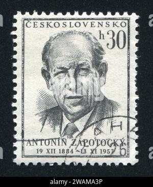 CZECHOSLOVAKIA - CIRCA 1957: stamp printed by Czechoslovakia, shows Antonin Zapotocky, circa 1957 Stock Photo