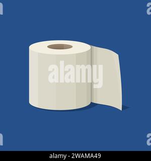 Roll of toilet paper icon in flat style isolated on blue background. Vector illustration. Stock Vector