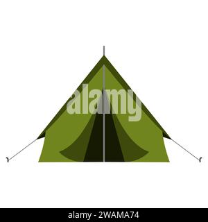 Green camping tourist tent in outdoor travel in flat style on white background. Vector illustration for nature tourism, journey, adventure Stock Vector