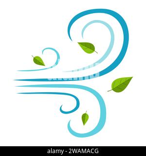 Blowing wind with flying leaves icon isolated on white background. Weather sign vector illustration. Stock Vector