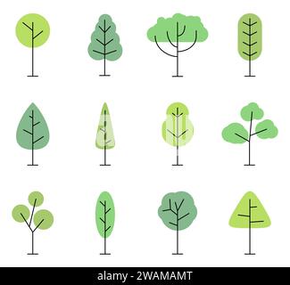 Flat style trees icon set isolated on white background. Forest tree nature plants, Vector illustration. Stock Vector