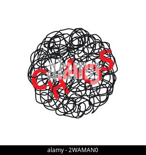 Abstract hand drawn illustration of chaos over tangled mess scribble or doodle on white background. Metaphor of problem, difficult situation, chaos an Stock Vector