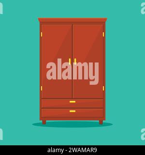 Wardrobe isolated on background. Natural wooden Furniture. Wardrobe icon in flat style. Room interior element cabinet to create apartments design. Vec Stock Vector