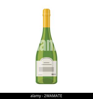 Vector green with gold closed Champagne bottle icon isolated on white background. Sparkling wine production. Vector illustration Stock Vector