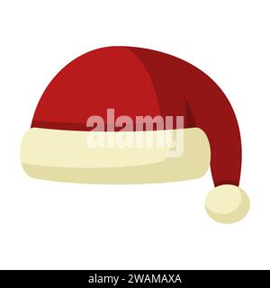 Winter Santa Claus hat icon isolated on white background. Knitting red headwear and cap for cold weather. Outdoor clothing. Vector illustration. Stock Vector