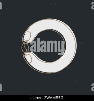 Coffee beans holding by fingers drawing in cartoon flat line style on black background Stock Vector