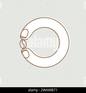 Coffee beans holding by fingers drawing in cartoon flat line style on beige background Stock Vector