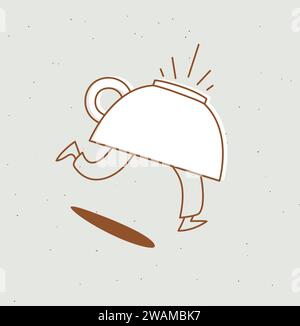 Running inverted cup of coffee drawing in cartoon flat line style on beige background Stock Vector