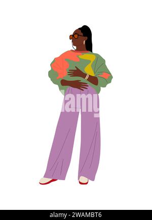 Modern black woman in stylish casual outfit. Stock Vector