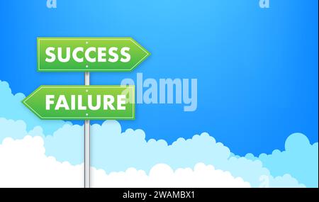 Success and Failure Directional Signs, Vector Illustration for Decision Making, Achievement and Setback Concepts with a Cloudy Sky Background Stock Vector