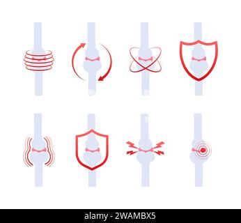 Vector Illustration Set of Joint and Bone Health Icons, Osteoporosis and Arthritis Concepts, Bone Protection and Pain Symbols Stock Vector