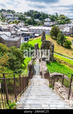 Launceston, Cornwall, UK - August 19, 2023: View of the city of Launceston from the castle, vertical Stock Photo