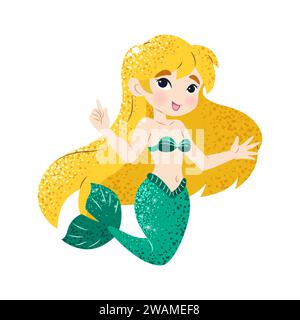 Cute little mermaid in flat style. Vector illustration. Stock Vector