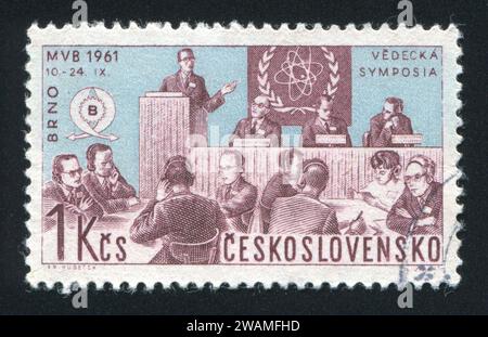 CZECHOSLOVAKIA - CIRCA 1961: stamp printed by Czechoslovakia, shows symposium, circa 1961 Stock Photo